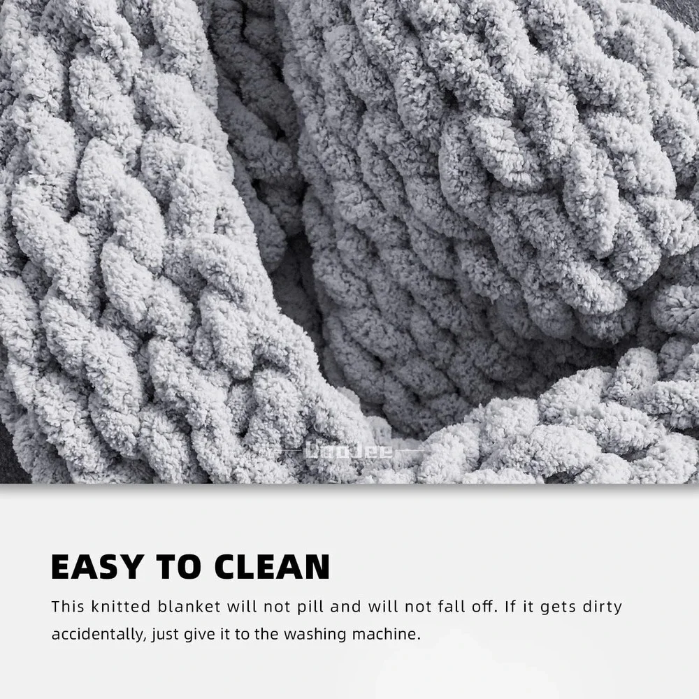 Chunky Knit Blanket - Gray Throw Blanket - Soft Chenille Throw - 40 x 60